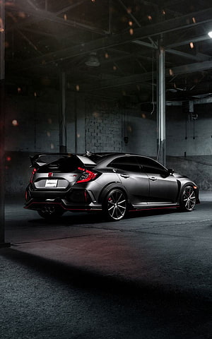Matte Black Honda Civic Type R with Red Accents in Dark Industrial Warehouse HD phone wallpaper
