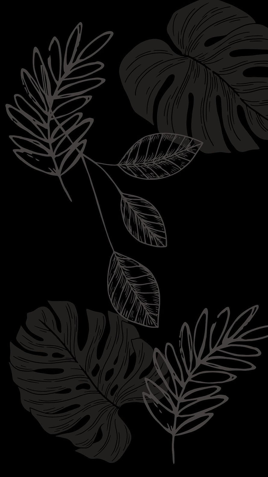 Dark Monstera and Fern Leaf Illustration Wallpaper HD phone wallpaper