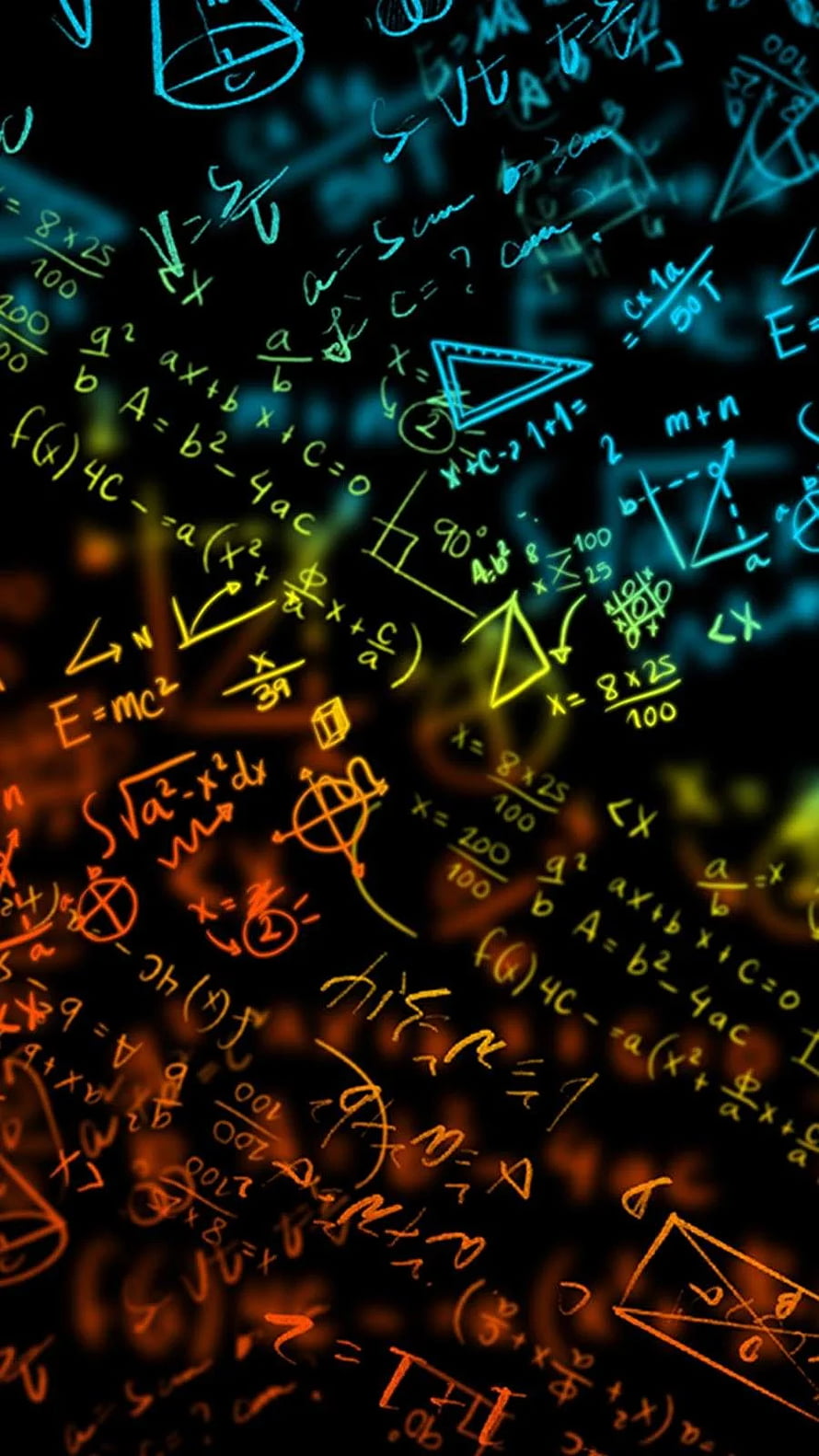 Neon Glowing Mathematics Formulas and Equations on Black Background HD phone wallpaper