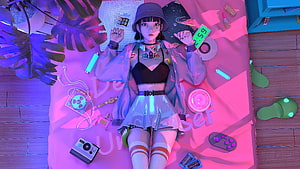 Jyanme Miss PUBG 3D Character in Neon Cyberpunk Bedroom Setting HD wallpaper