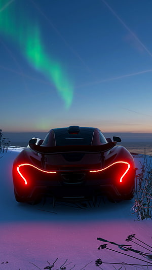 McLaren P1 Rear View Under Aurora Borealis Night Sky HD phone wallpaper
