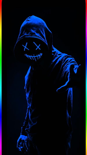 Slenderman Glowing Blue Mask in Dark Hoodie with RGB Border, fire, manoj uikey, ranjit don HD phone wallpaper