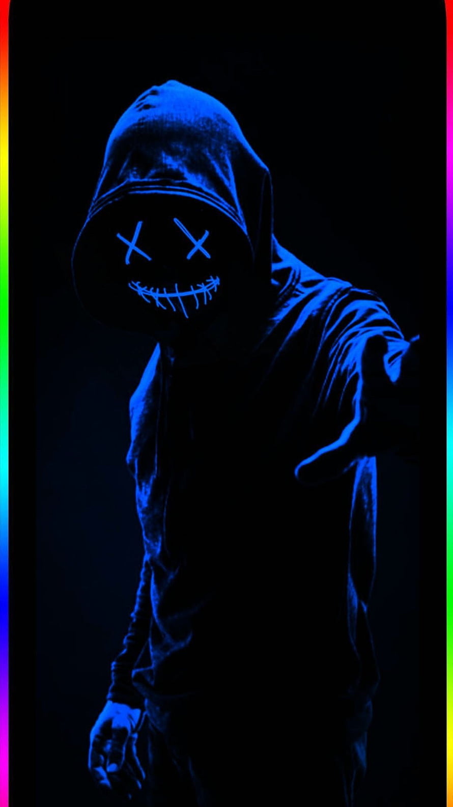 Slenderman Glowing Blue Mask in Dark Hoodie with RGB Border, fire, manoj uikey, ranjit don HD phone wallpaper