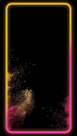 Abstract Neon Frame with Glowing Gold and Pink Particle Dust on Black Background HD phone wallpaper