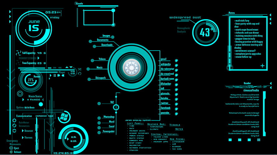 Futuristic Cyan Digital Dashboard Interface With Circular Gauges And Data Panels HD wallpaper