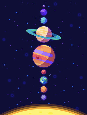 Colorful Vector Illustration of Solar System Planets Aligned Vertically in Space HD phone wallpaper