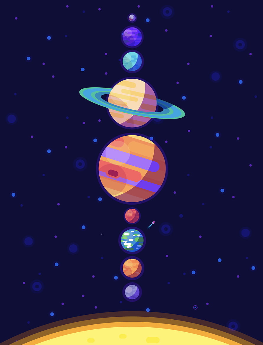 Colorful Vector Illustration of Solar System Planets Aligned Vertically in Space HD phone wallpaper
