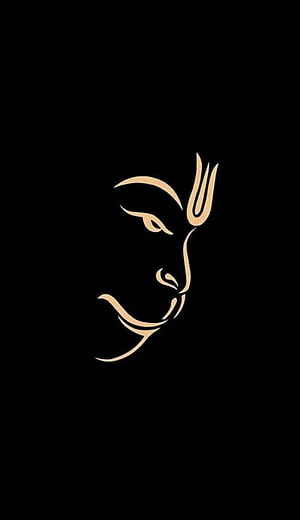 Minimalist Hanuman Face Line Art in Gold on Black Background, Hanuman Face HD phone wallpaper