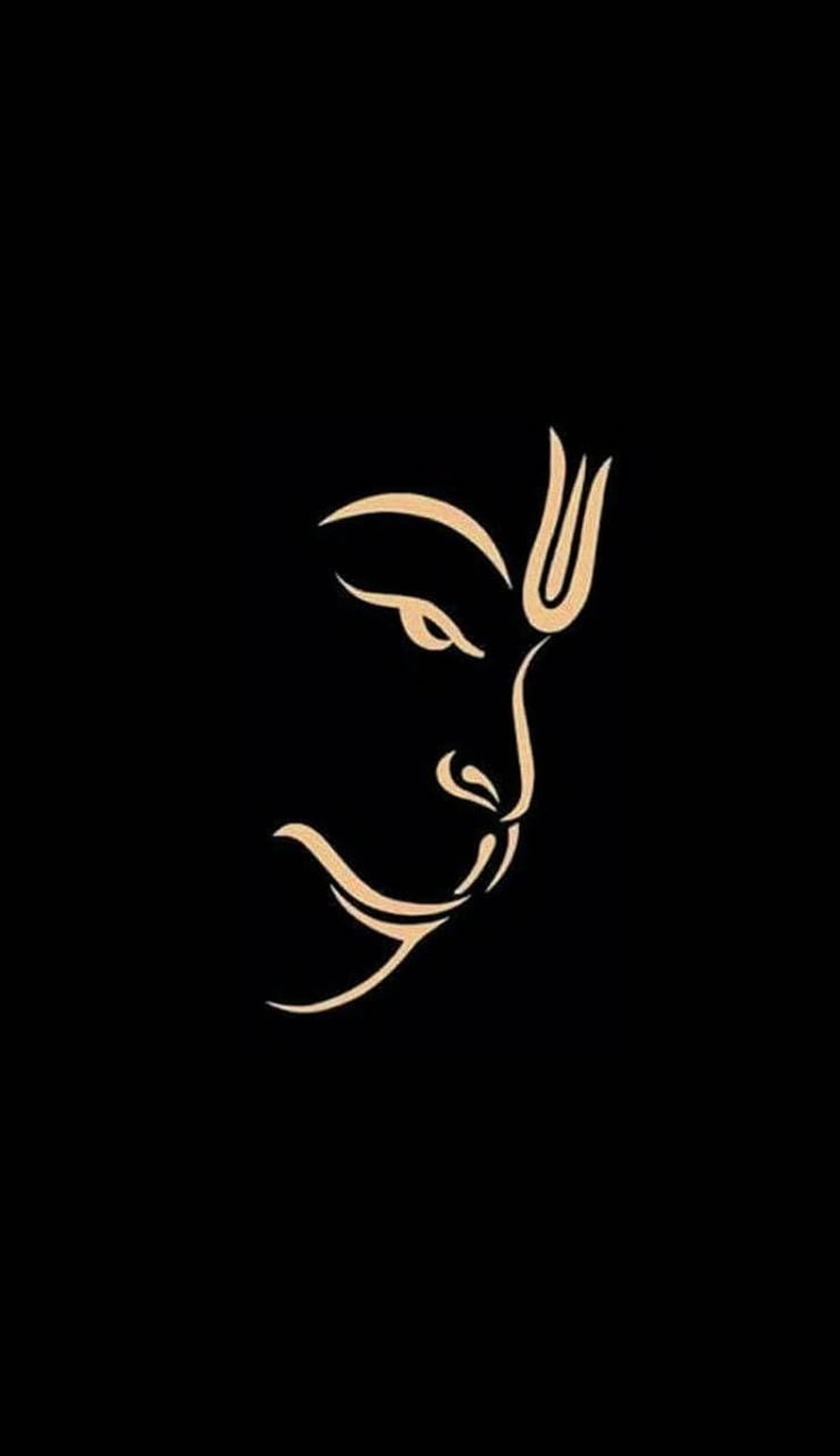 Minimalist Hanuman Face Line Art in Gold on Black Background, Hanuman Face HD phone wallpaper
