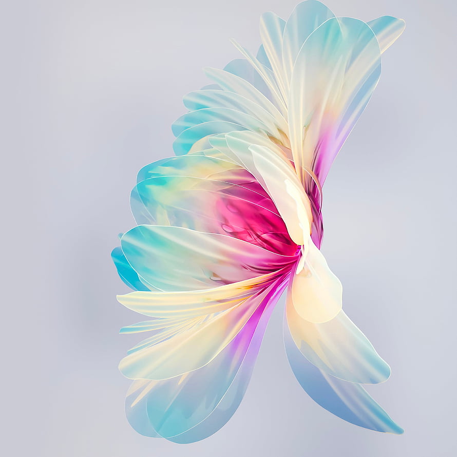 Iridescent Abstract Flower Sculpture with Translucent Petals and Soft Pastel Gradients HD phone wallpaper