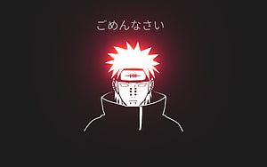 Pain from Naruto in Minimalist White Line Art with Red Glow on Dark Background HD wallpaper