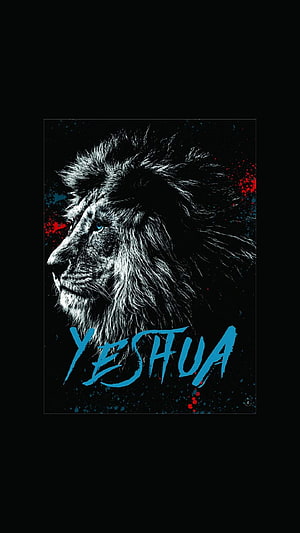 Yeshua Lion of Judah Portrait with Blue and Red Splatter Art on Black Background HD phone wallpaper