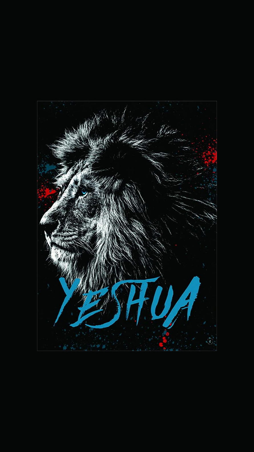 Yeshua Lion of Judah Portrait with Blue and Red Splatter Art on Black Background HD phone wallpaper