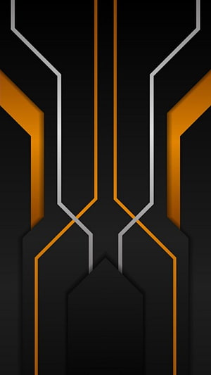 Abstract Geometric Tech Design with Orange and Silver Lines on Black Background HD phone wallpaper