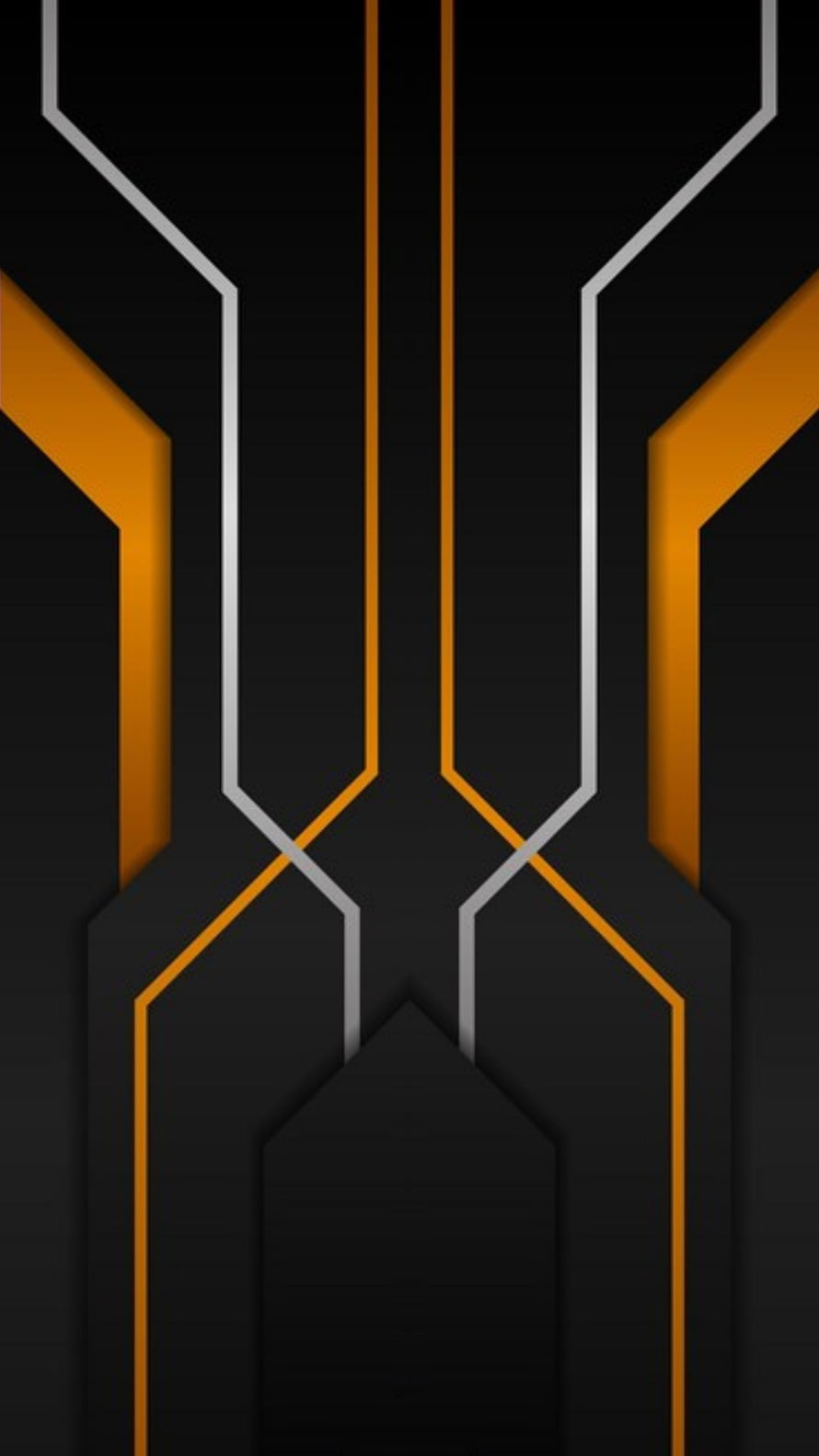 Abstract Geometric Tech Design with Orange and Silver Lines on Black Background HD phone wallpaper