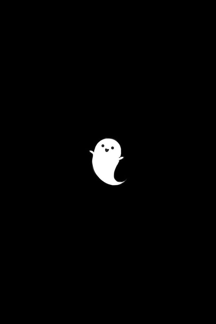 Minimalist Cute Ghost Illustration on Black Background HD phone wallpaper