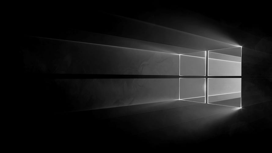Windows 10 Dark Minimalist Logo with Light Beams on Black Background HD wallpaper