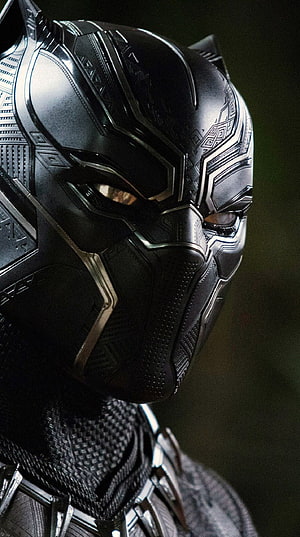 Black Panther Close-Up Portrait in Black Suit with Silver Accents HD phone wallpaper