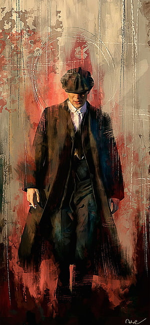Peaky Blinders Tommy Shelby Artistic Portrait in Flat Cap and Trench Coat HD phone wallpaper