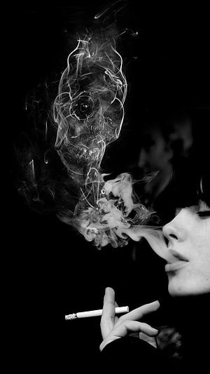 Woman Smoking With Skull Shaped Smoke Art, Dark, dark , girl , new , black background HD phone wallpaper