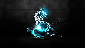 Glowing Blue Dragon Illustration on Dark Background HD wallpaper