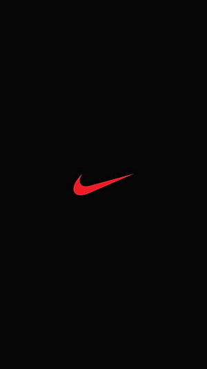 Minimalist Nike Swoosh Logo in Vibrant Red on a Solid Black Background HD phone wallpaper