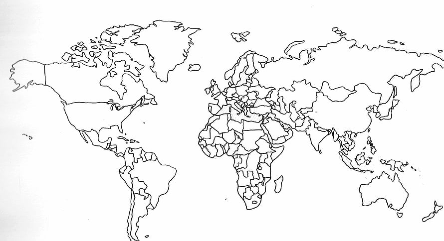 Blank World Map Outline With Country Borders For Coloring And Educational Activities HD wallpaper