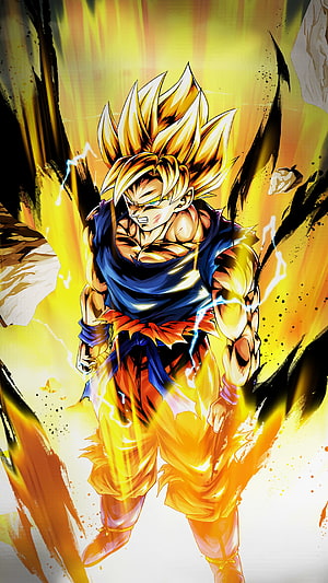 Super Saiyan Goku Charging Forward with Golden Aura and Lightning HD phone wallpaper