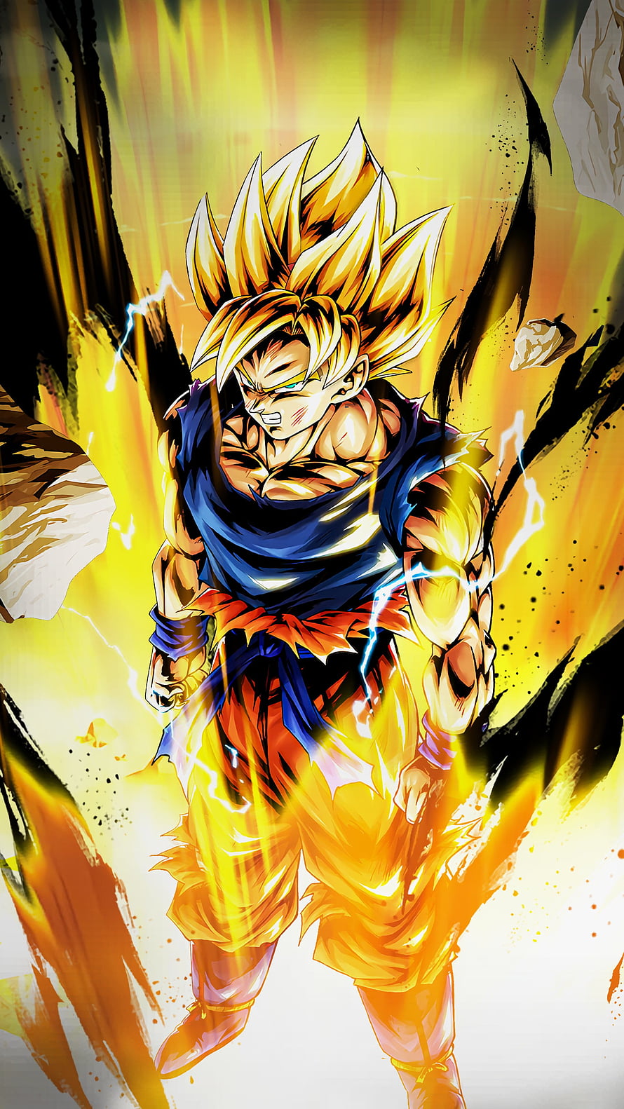 Super Saiyan Goku Charging Forward with Golden Aura and Lightning HD phone wallpaper