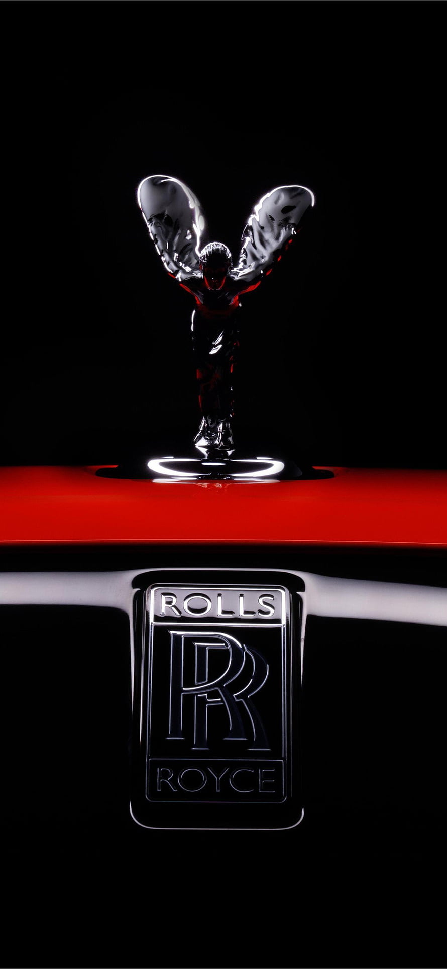 Rolls-Royce Spirit of Ecstasy Hood Ornament and Logo on Red Car HD phone wallpaper