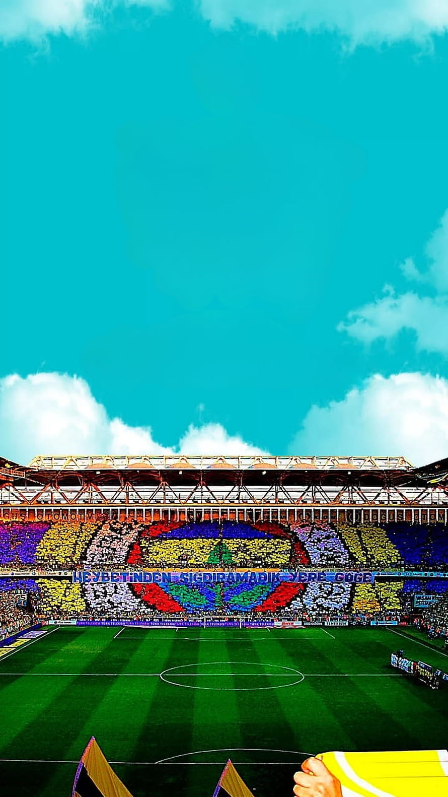 Fenerbahce Ultras Card Display at Sukru Saracoglu Stadium Under Blue Sky HD phone wallpaper