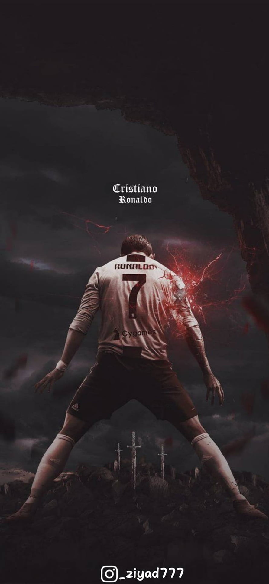 Cristiano Ronaldo CR7 Dark Fantasy Warrior with Red Energy and Swords HD phone wallpaper