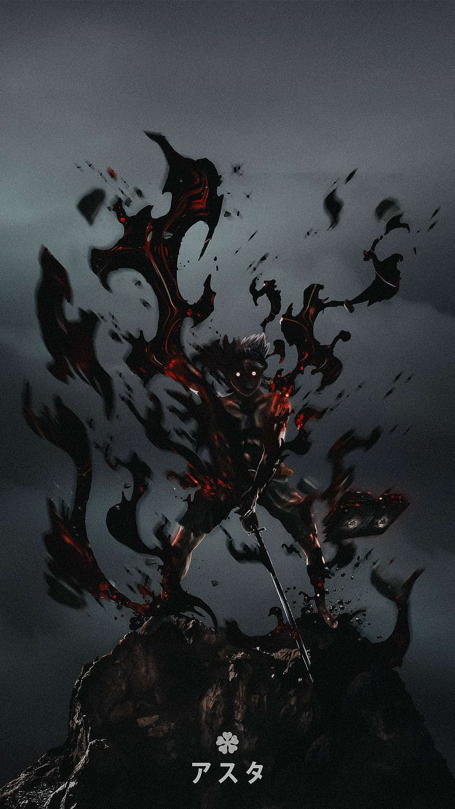 Asta wielding the Demon Sword with dark anti-magic flames in Black Clover anime HD phone wallpaper