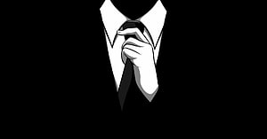 Minimalist Black and White Illustration of a Hand Adjusting a Formal Tie on a Suit Collar HD wallpaper