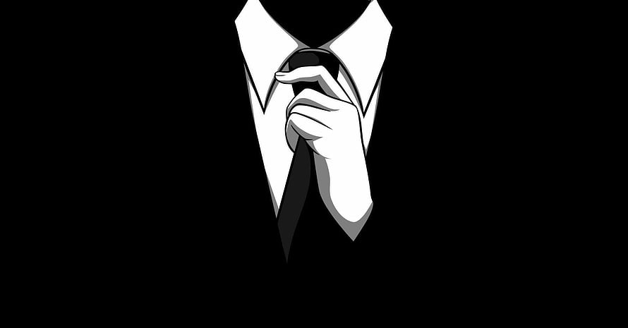 Minimalist Black and White Illustration of a Hand Adjusting a Formal Tie on a Suit Collar HD wallpaper