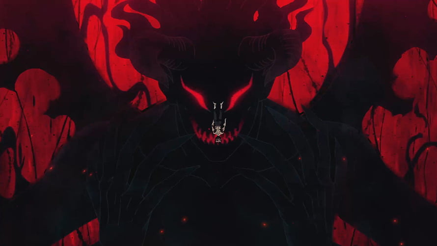 Black Clover Dark Demon with Glowing Red Eyes and Horns HD wallpaper
