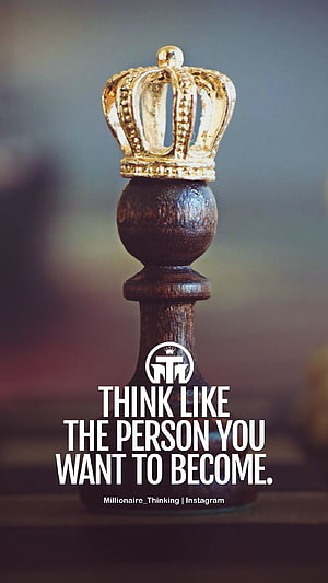 Golden Crown on Wooden Chess King Piece with Motivational Quote About Success and Ambition HD phone wallpaper