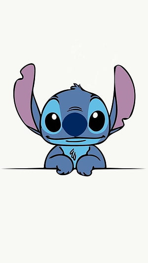 Cute Kawaii Stitch Peeking Over a Line on a Minimal White Background HD phone wallpaper
