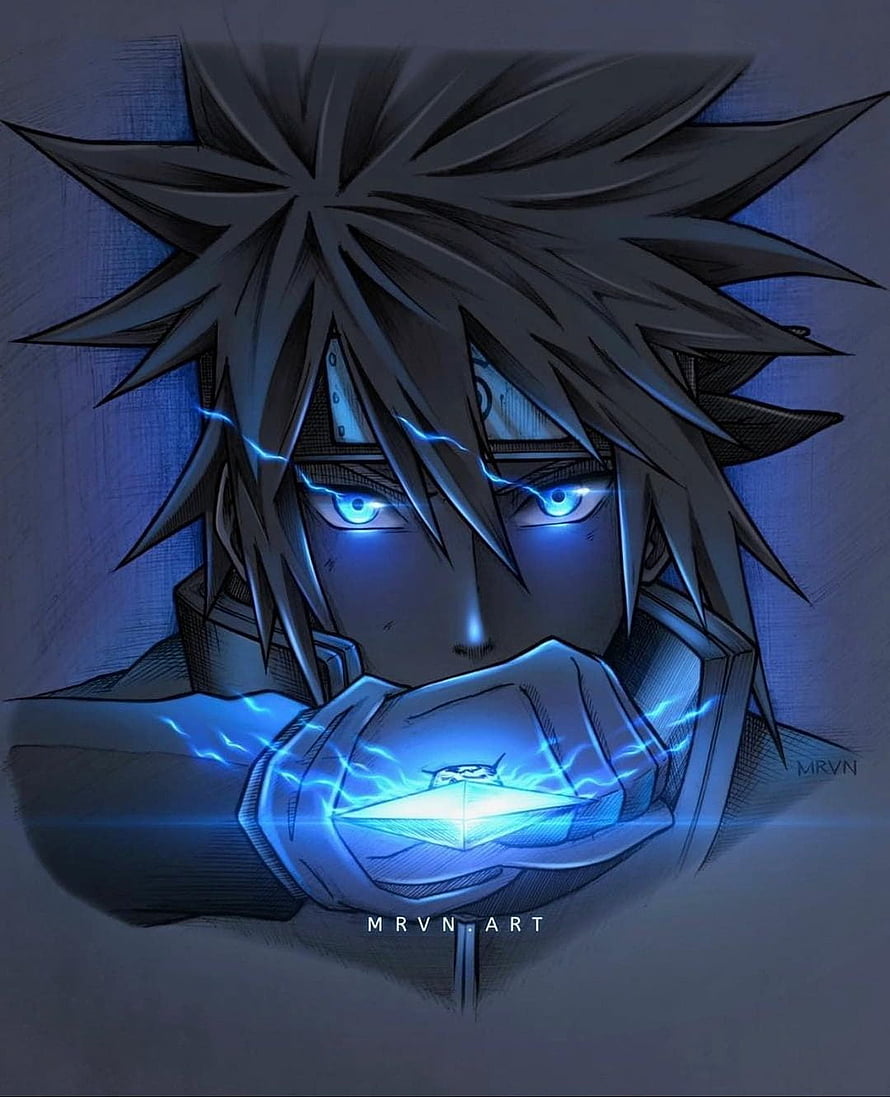Anime character with glowing blue eyes and lightning energy in hand HD phone wallpaper