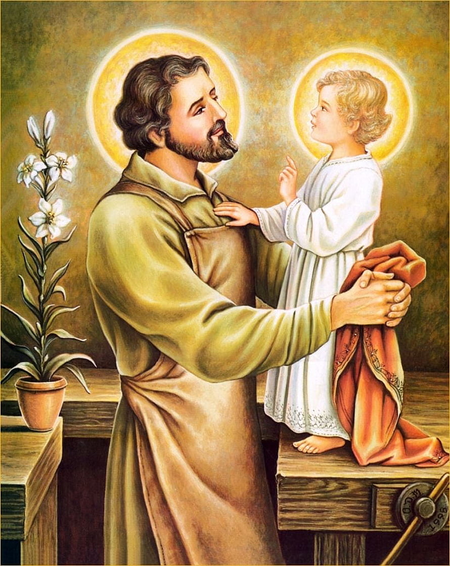 Saint Joseph Holding the Child Jesus in a Traditional Religious Painting HD phone wallpaper
