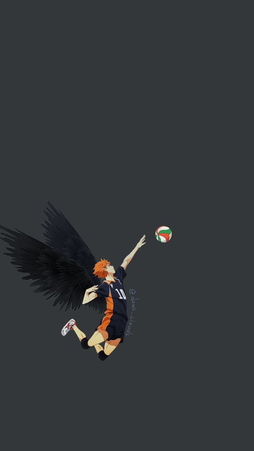 Hinata Shoyo from Haikyuu Leaping with Black Wings and a Volleyball HD phone wallpaper
