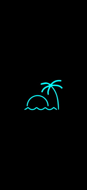 Neon Blue Palm Tree And Sunset Minimalist Line Art On Black Background HD phone wallpaper