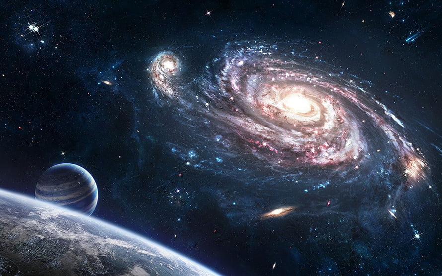 Milky Way Galaxy Spiral Arms and Distant Planets in Deep Space HD wallpaper