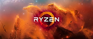 AMD Ryzen Logo on Vibrant Orange Nebula Space Background HD wallpaper