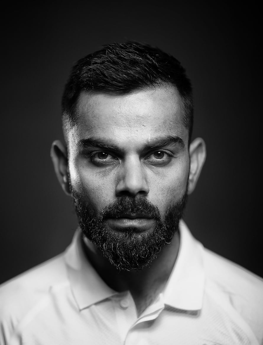 Virat Kohli Black and White Portrait with Intense Gaze and Full Beard HD phone wallpaper