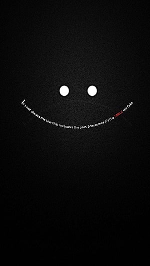 Minimalist Sad Smile Face with Emotional Quote on Black Background HD phone wallpaper