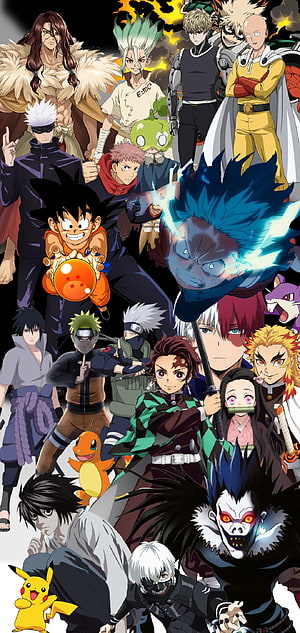 Ultimate Anime Character Collection Featuring Goku, Naruto, Tanjiro, Saitama, and More HD phone wallpaper
