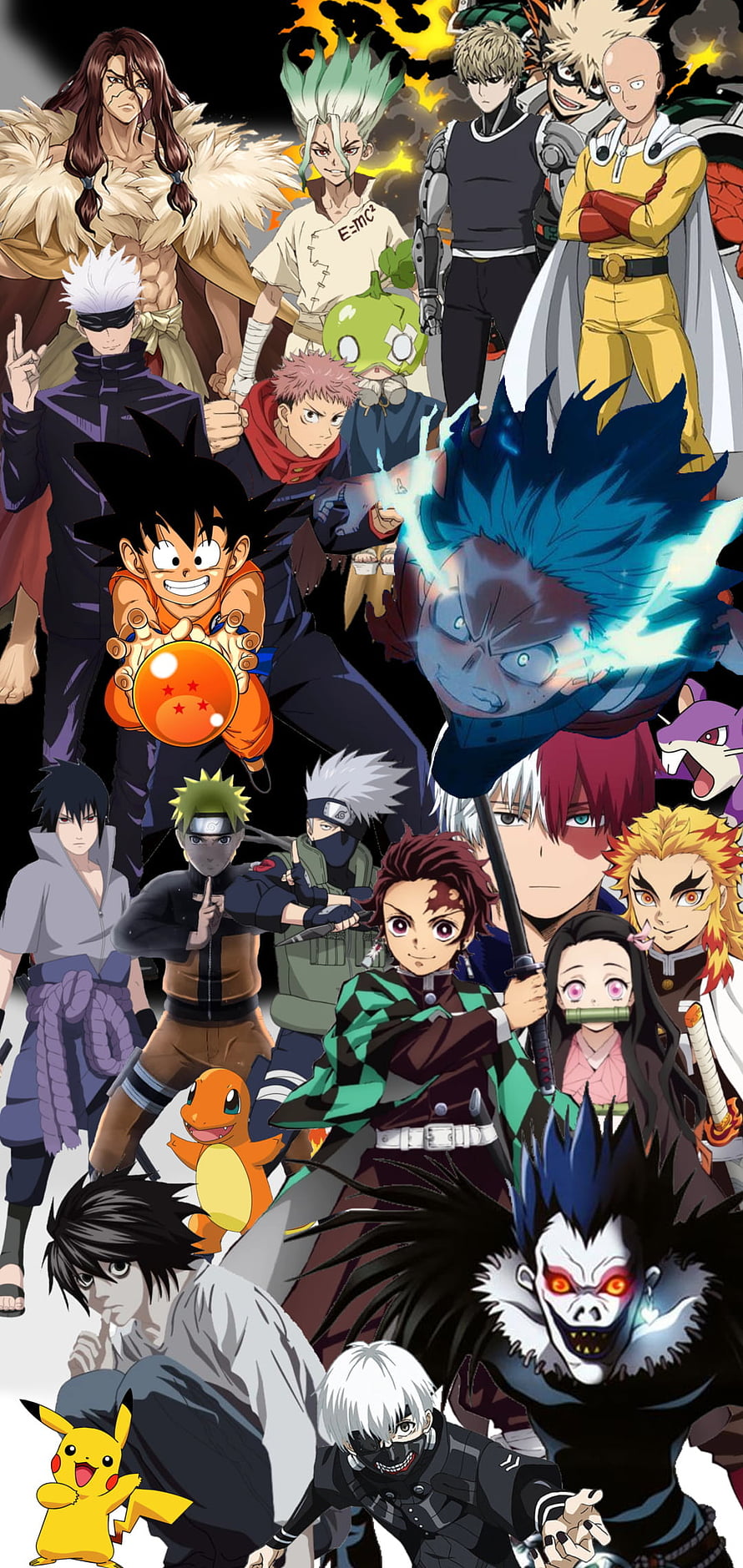 Ultimate Anime Character Collection Featuring Goku, Naruto, Tanjiro, Saitama, and More HD phone wallpaper