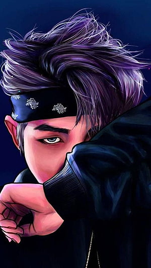 Anime Boy With Purple Hair And Black Headband Digital Art Wallpaper HD phone wallpaper