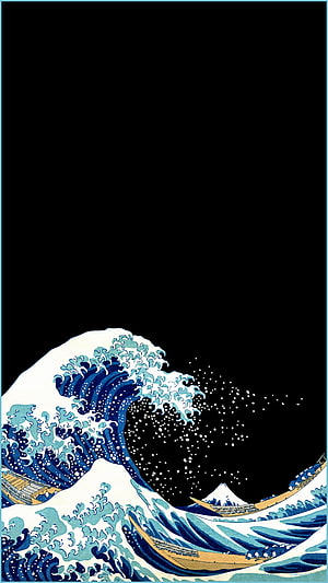 The Great Wave off Kanagawa by Katsushika Hokusai, Japanese Ukiyo-e Woodblock Print with Mount Fuji and Boats HD phone wallpaper